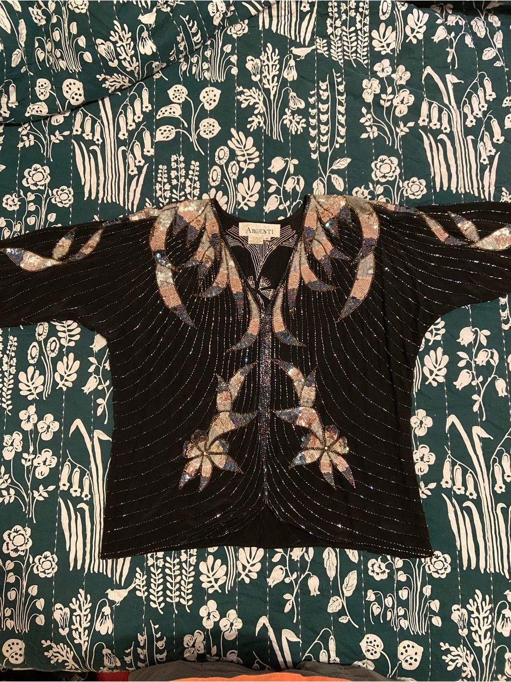 Argenti Silk Black Sequin-Embellished Women's Blouse